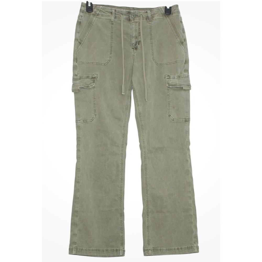 American Eagle Olive Green Cargo Flare Women’s Stretch sz 16L Utility Wide Leg